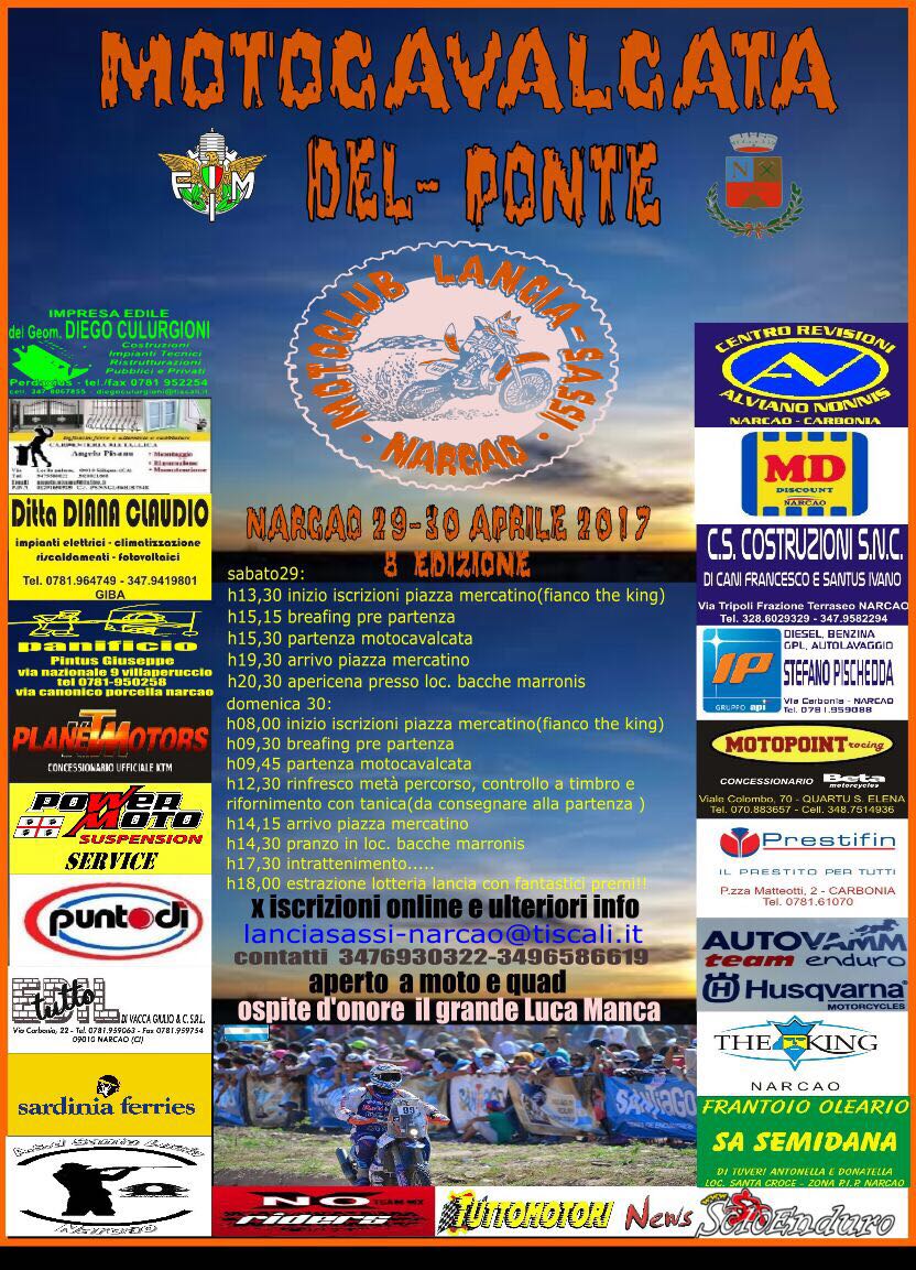 Locandina Motocavalcata del Ponte Narcao 2017 - motoclub Lancia Sassi